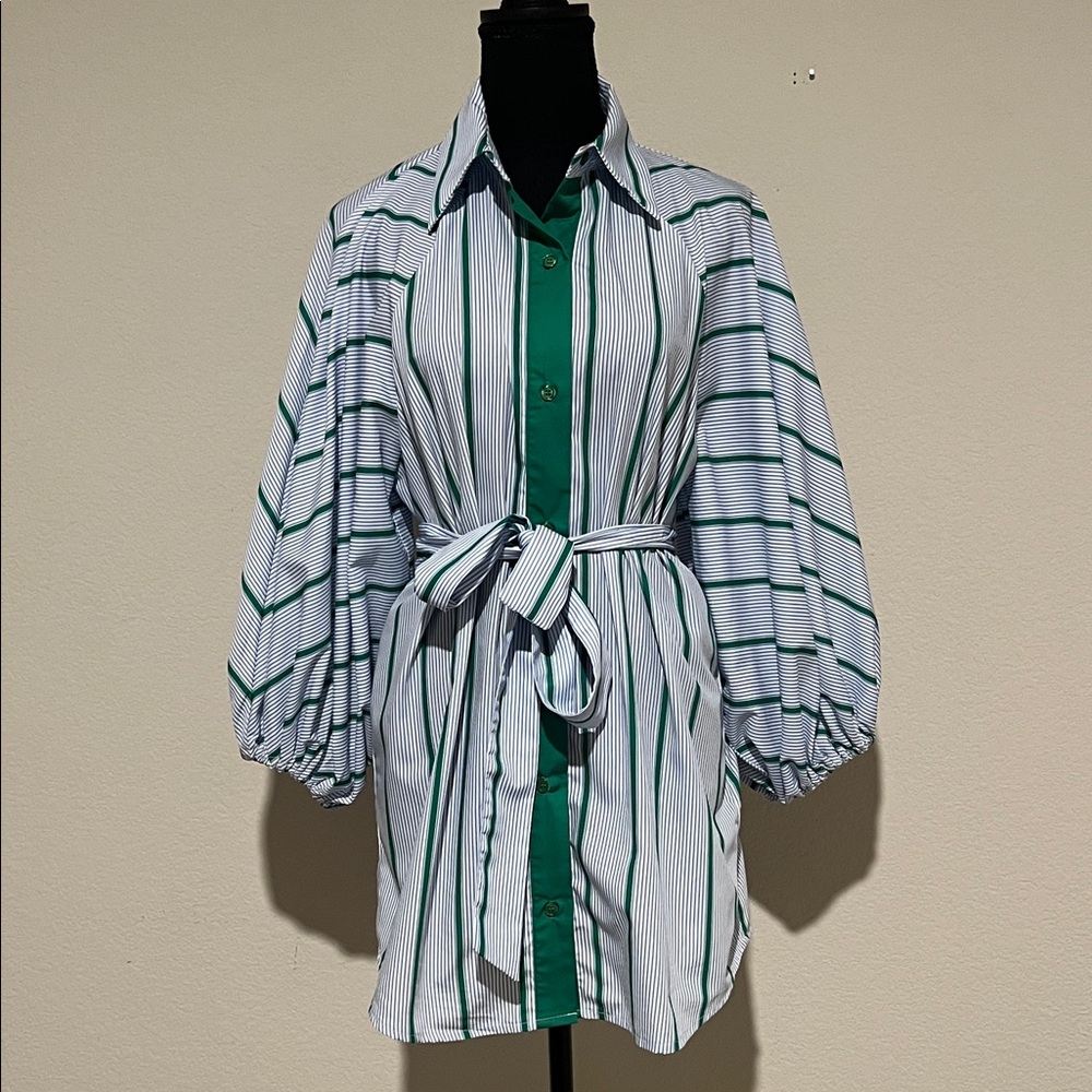Beulah Green and White Striped Shirt
